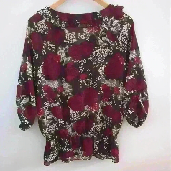 🌴2/$25🌴RICKI'S | Women's Black/White/Red Floral Sheer Ruffled Blouse - Picture 5 of 5